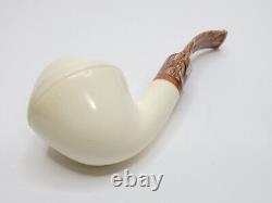 MBSD Meerschaum Bent Rhodesian Block Meerschaum Tobacco Pipe, 9mm Filter, Case