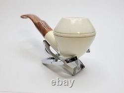 MBSD Meerschaum Bent Rhodesian Block Meerschaum Tobacco Pipe, 9mm Filter, Case