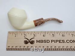 MBSD Meerschaum Bent Rhodesian Block Meerschaum Tobacco Pipe, 9mm Filter, Case