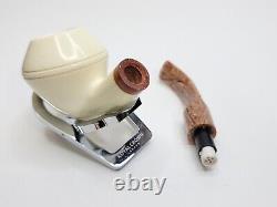 MBSD Meerschaum Bent Rhodesian Block Meerschaum Tobacco Pipe, 9mm Filter, Case