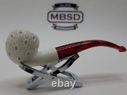 MBSD Meerschaum Block Meerschaum Bent Apple Lattice Tobacco Pipe, New with Case