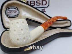 MBSD Meerschaum Block Meerschaum Lattice Bent Billiard Tobacco Pipe, Case