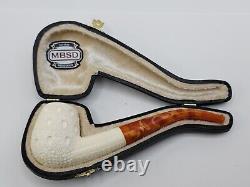 MBSD Meerschaum Block Meerschaum Lattice Bent Billiard Tobacco Pipe, Case