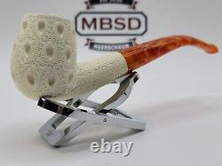 MBSD Meerschaum Block Meerschaum Lattice Bent Billiard Tobacco Pipe, Case