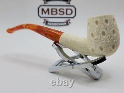 MBSD Meerschaum Block Meerschaum Lattice Bent Billiard Tobacco Pipe, Case