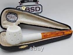 MBSD Meerschaum Block Meerschaum Straight Billiard Lattice Tobacco Pipe, Case