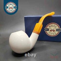 MBSD Meerschaum Deluxe Bent Apple Block Meerschaum Pipe, Briar-Mortise