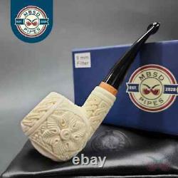 MBSD Meerschaum Deluxe Freemason Apple Block Meerschaum Pipe, Briar-Mortise, 9mm