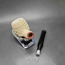 MBSD Meerschaum Deluxe Freemason Apple Block Meerschaum Pipe, Briar-Mortise, 9mm