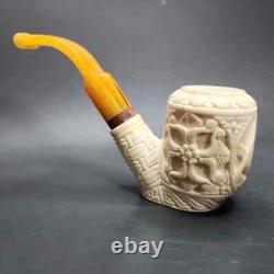 MBSD Meerschaum Deluxe Freemason Sitter Block Meerschaum Pipe, Briar-Mortise