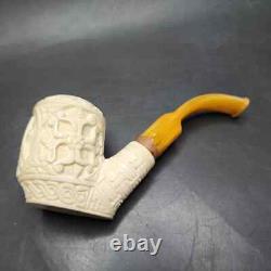 MBSD Meerschaum Deluxe Freemason Sitter Block Meerschaum Pipe, Briar-Mortise