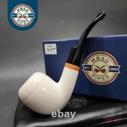 MBSD Meerschaum Deluxe Pear Block Meerschaum Pipe, Briar-Mortise, 9mm