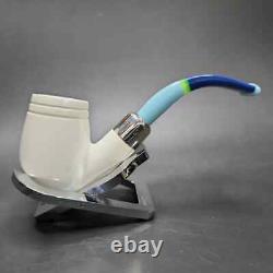 MBSD Meerschaum Deluxe Silver Bent Brandy Block Meerschaum Pipe, Briar-Mortise