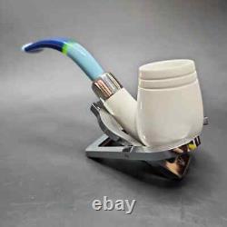 MBSD Meerschaum Deluxe Silver Bent Brandy Block Meerschaum Pipe, Briar-Mortise