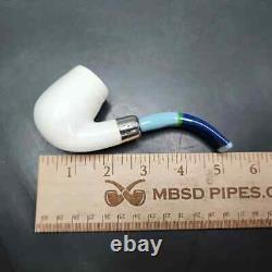 MBSD Meerschaum Deluxe Silver Bent Brandy Block Meerschaum Pipe, Briar-Mortise