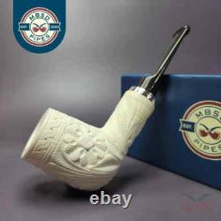 MBSD Meerschaum Deluxe Silver Floral Reverse Calabash Block Meerschaum Pipe, New