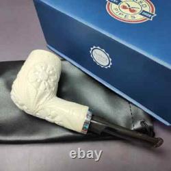 MBSD Meerschaum Deluxe Silver Floral Reverse Calabash Block Meerschaum Pipe, New