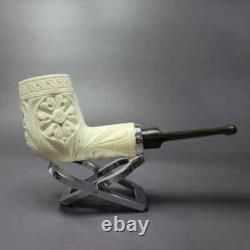 MBSD Meerschaum Deluxe Silver Floral Reverse Calabash Block Meerschaum Pipe, New