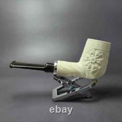 MBSD Meerschaum Deluxe Silver Floral Reverse Calabash Block Meerschaum Pipe, New