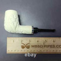 MBSD Meerschaum Deluxe Silver Floral Reverse Calabash Block Meerschaum Pipe, New