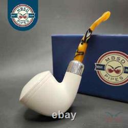 MBSD Meerschaum Deluxe Silver Rhodesian Block Meerschaum Pipe, Briar-Mortise