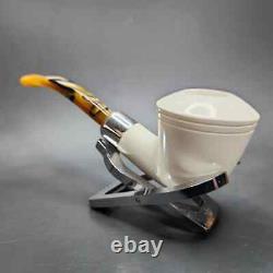 MBSD Meerschaum Deluxe Silver Rhodesian Block Meerschaum Pipe, Briar-Mortise