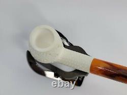 MBSD Meerschaum Lattice Hand Carved Block Meerschaum Tobacco Smoking Pipe, Case
