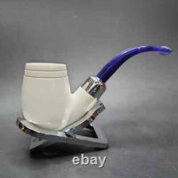 MBSD Meerschaum Silver Army Mount Bent Brandy Block Meerschaum Pipe, New