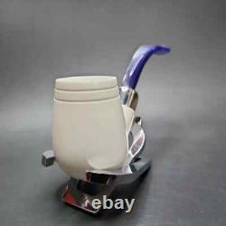 MBSD Meerschaum Silver Army Mount Bent Brandy Block Meerschaum Pipe, New
