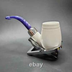 MBSD Meerschaum Silver Army Mount Bent Brandy Block Meerschaum Pipe, New
