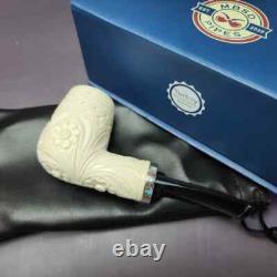 MBSD Meerschaum Silver Floral Rev Calabash Brandy Block Meerschaum Pipe, New