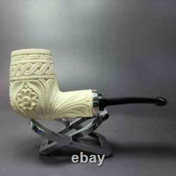 MBSD Meerschaum Silver Floral Rev Calabash Brandy Block Meerschaum Pipe, New