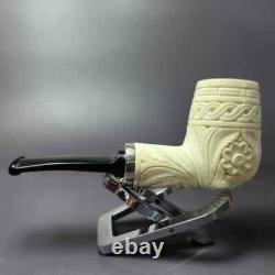 MBSD Meerschaum Silver Floral Rev Calabash Brandy Block Meerschaum Pipe, New