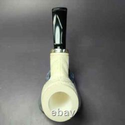 MBSD Meerschaum Silver Floral Rev Calabash Brandy Block Meerschaum Pipe, New