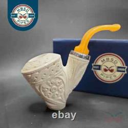 MBSD Meerschaum Silver Floral Reverse Calabash Vase Block Meerschaum Pipe, New