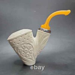 MBSD Meerschaum Silver Floral Reverse Calabash Vase Block Meerschaum Pipe, New