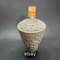 MBSD Meerschaum Silver Floral Reverse Calabash Vase Block Meerschaum Pipe, New