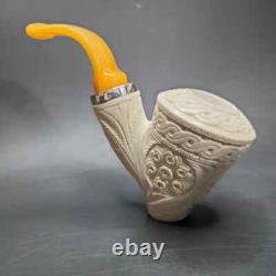 MBSD Meerschaum Silver Floral Reverse Calabash Vase Block Meerschaum Pipe, New