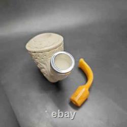 MBSD Meerschaum Silver Floral Reverse Calabash Vase Block Meerschaum Pipe, New