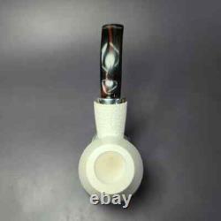 MBSD Meerschaum Silver Part Rusticated Rhodesian Block Meerschaum Pipe, New