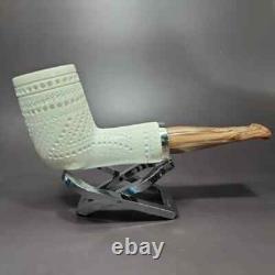 MBSD Meerschaum Silver Reverse Calabash Lattice Stack Block Meerschaum Pipe