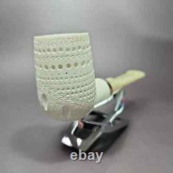 MBSD Meerschaum Silver Reverse Calabash Lattice Stack Block Meerschaum Pipe