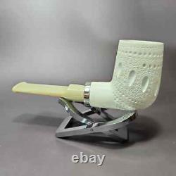 MBSD Meerschaum Silver Reverse Calabash Lattice Stack Block Meerschaum Pipe