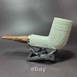 MBSD Meerschaum Silver Reverse Calabash Lattice Stack Block Meerschaum Pipe