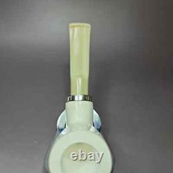 MBSD Meerschaum Silver Reverse Calabash Lattice Stack Block Meerschaum Pipe