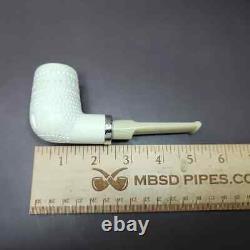 MBSD Meerschaum Silver Reverse Calabash Lattice Stack Block Meerschaum Pipe