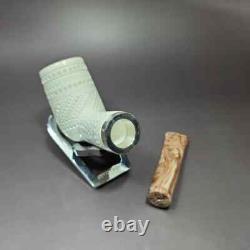 MBSD Meerschaum Silver Reverse Calabash Lattice Stack Block Meerschaum Pipe
