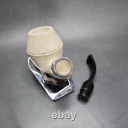 MBSD Meerschaum Silver Reverse Calabash Stubby Rhodesian Block Meerschaum Pipe