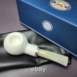 MBSD Meerschaum Silver Rusticated Author Block Meerschaum Pipe, New
