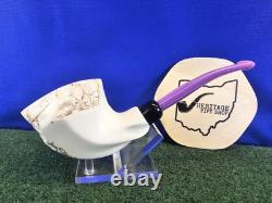 MBSD Natural Classic Block Meerschaum Pipe Smooth Bent Acrylic Army Stem